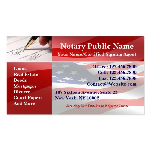 Notary Public Business Card (front side)