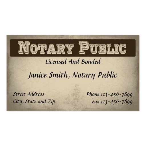 Notary Public Business Card (front side)