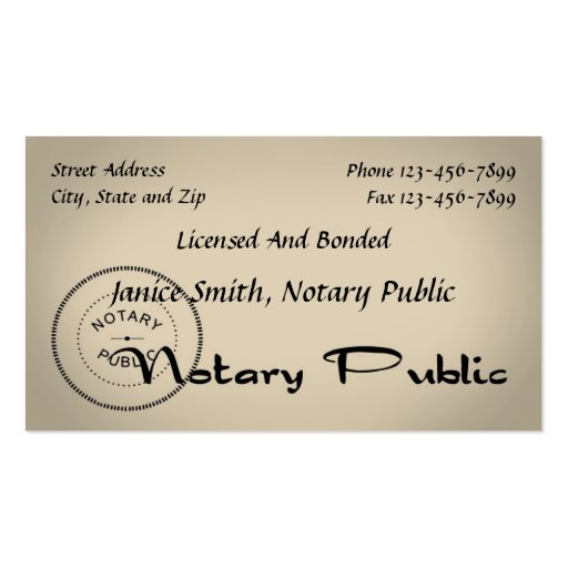 Notary Public Business Card (front side)