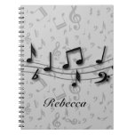 Notas musicales negras y grises personalizadas libros de apuntes