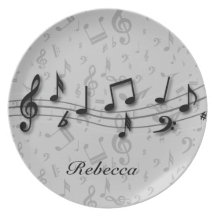 Notas musicales negras y grises personalizadas plato
