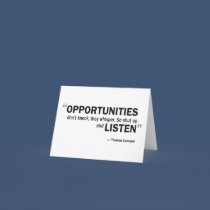Note card - 'Opportunities don't knock...' cards