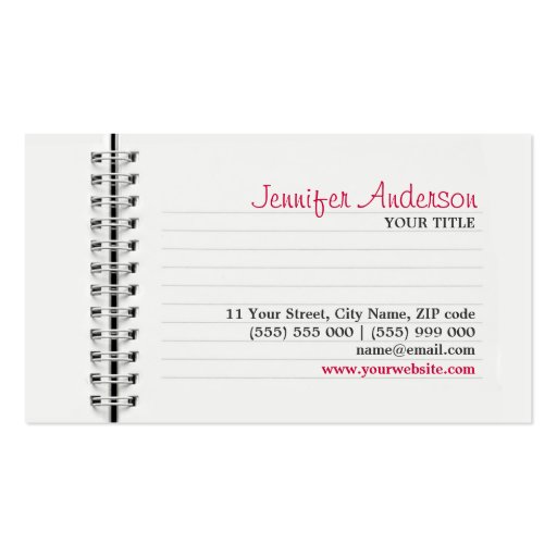 Notebook Page business card (front side)