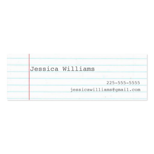 Notebook Paper Business Card Templates (front side)