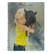Notebook, Pony Love, Oil painting of boy hugging p