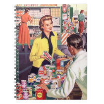 Notebook Vintage Retro Busy Lady Shopping Suburbia notebooks