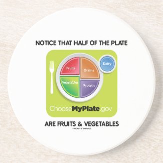 Notice That Half Of Plate Are Fruits & Vegetables Beverage Coasters