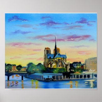 Notre Dame Cathedral Paris painting Poster