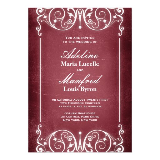 Nouveau Victorian: Burgundy & White Wedding Personalized Invite
