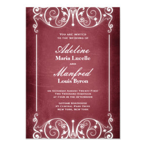 Nouveau Victorian: Burgundy & White Wedding 5x7 Paper Invitation Card