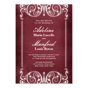 Nouveau Victorian: Burgundy & White Wedding 5x7 Paper Invitation Card
