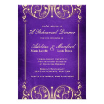 Nouveau Victorian Gold Aubergine Rehearsal Dinner invitations