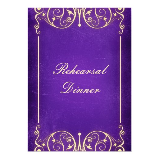 Nouveau Victorian Gold Aubergine Rehearsal Dinner Custom Announcement