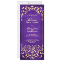 Nouveau Victorian: Pale Gold & Aubergine Wedding Announcements