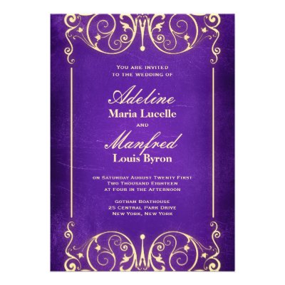 Nouveau Victorian: Pale Gold &amp; Aubergine Wedding Invitations