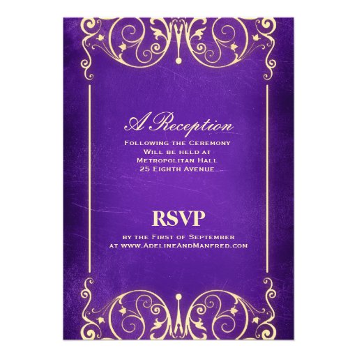 Nouveau Victorian: Pale Gold & Aubergine Wedding Invitations