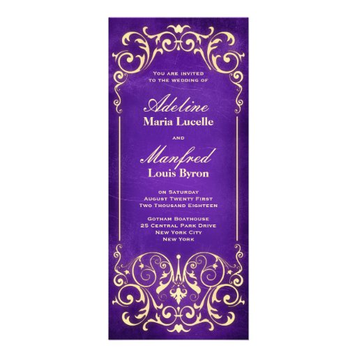 Nouveau Victorian: Pale Gold & Aubergine Wedding Announcements