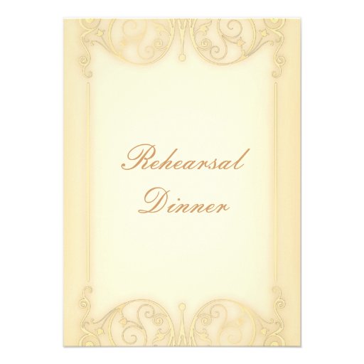 Nouveau Victorian Pale Gold Fancy Rehearsal Dinner Custom Invites