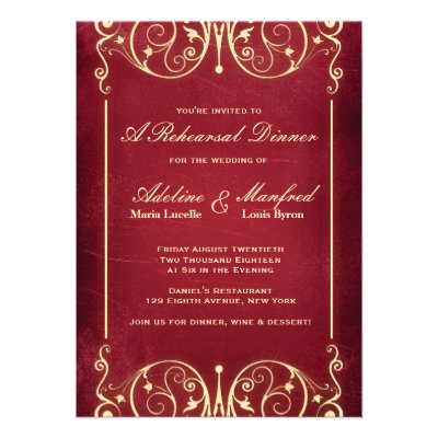 Nouveau Victorian: Red & Gold Rehearsal Dinner Announcements