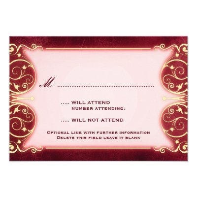 Nouveau Victorian: Red & Gold RSVP Custom Announcement