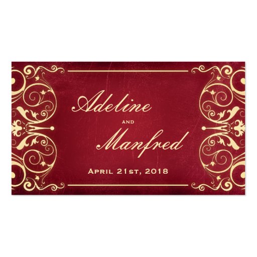 Nouveau Victorian: Red & Gold Table Escort Card Business Card Templates (back side)