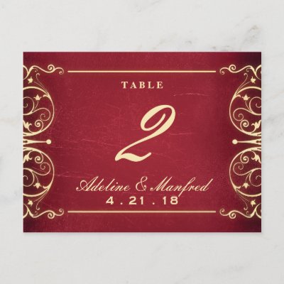 Nouveau Victorian: Red & Gold Table Number Post Cards