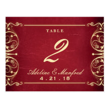 Nouveau Victorian: Red & Gold Table Number Post Cards