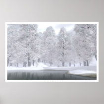 winter, wolves, forest, water, nature posters, desktop wallpaper, Poster with custom graphic design