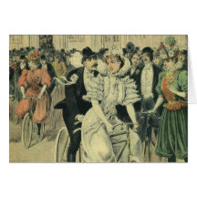 Novia y novio del Victorian del vintage en una bic Felicitaciones