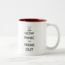 'Now Panic and Freak Out' mushroom cloud mug mugs