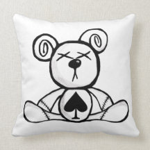 Noxious Teddies - Card Suit Bear - Spades Throw Pillows
