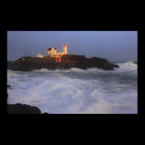Nubble Lighthouse Holiday Lights and High Surf posters