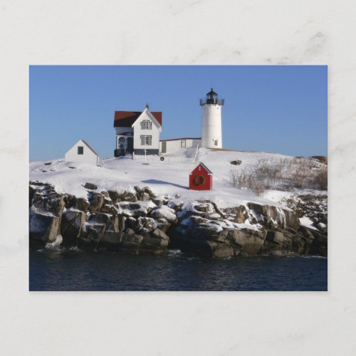 Nubble Lighthouse in Winter zazzle_postcard