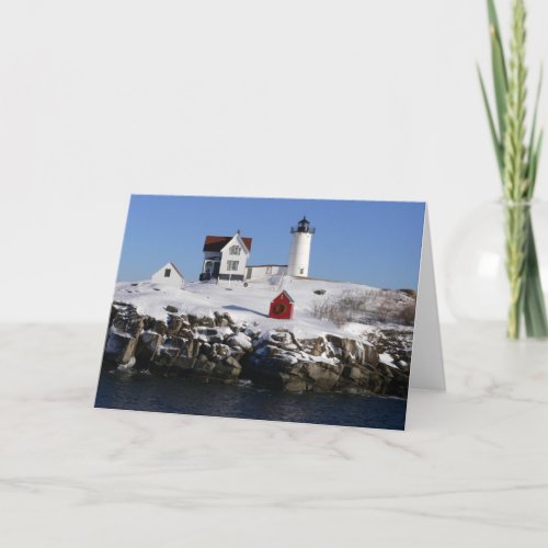 Nubbles Lighthouse winter Card card