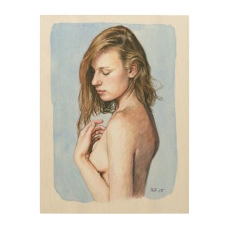 Nude Study 150135 Watercolor Painting Wooden Wood Wall Art