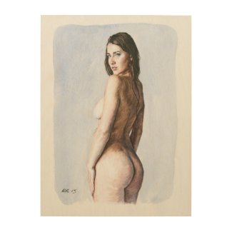 Nude Study 150160 Watercolor Painting Wooden Wood Wall Art