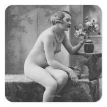 Nude Woman French Art Nouveau 5 Square Stickers