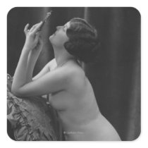 Nude Woman French Art Nouveau Mirror Square Stickers