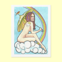 Nude Woman with Umbrella fantasy art postcard postcards