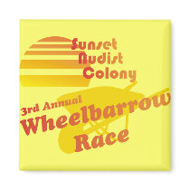 Nudist Wheelbarrow Race Refrigerator Magnets