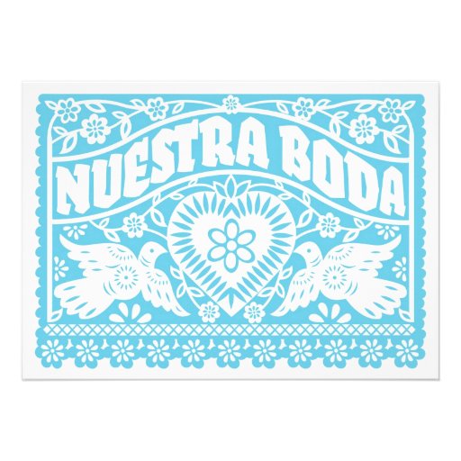 Nuestra Boda Papel Picado Love Birds Teal Personalized Invitation