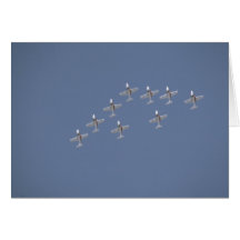 Nueve Snowbirds en vuelo, de debajo Tarjeta
