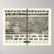 Nuevos mapa panorámico de Londres Connecticut 1911 Impresiones