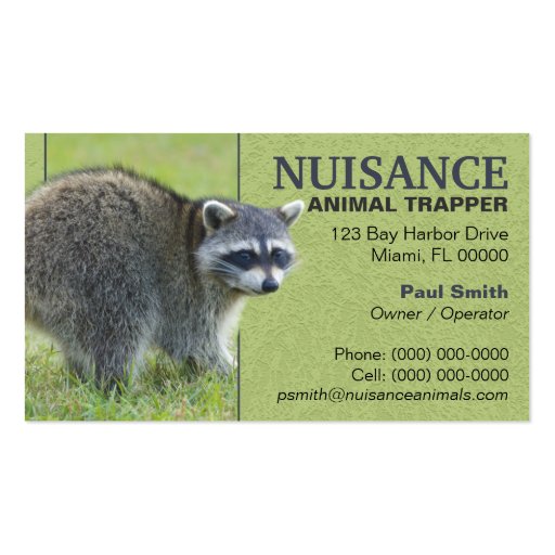 Nuisance Animal Trapper Business Cards (front side)