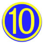 number 10 in a circle, blue background round stickers