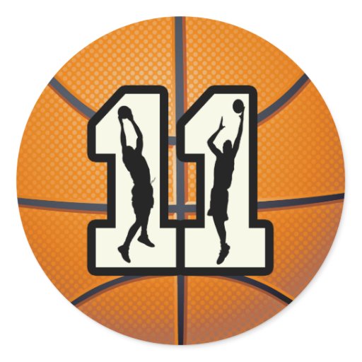 number-11-basketball-and-players-classic-round-sticker-zazzle