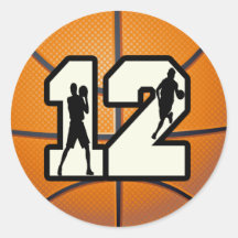 Number 12 Basketball and Players Round Stickers