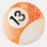 NUMBER 13 BILLIARDS BALL - AGED AND ERODED ROUND STICKERS