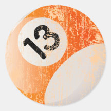 NUMBER 13 BILLIARDS BALL - AGED AND ERODED ROUND STICKERS