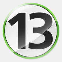 Number 13 green sticker